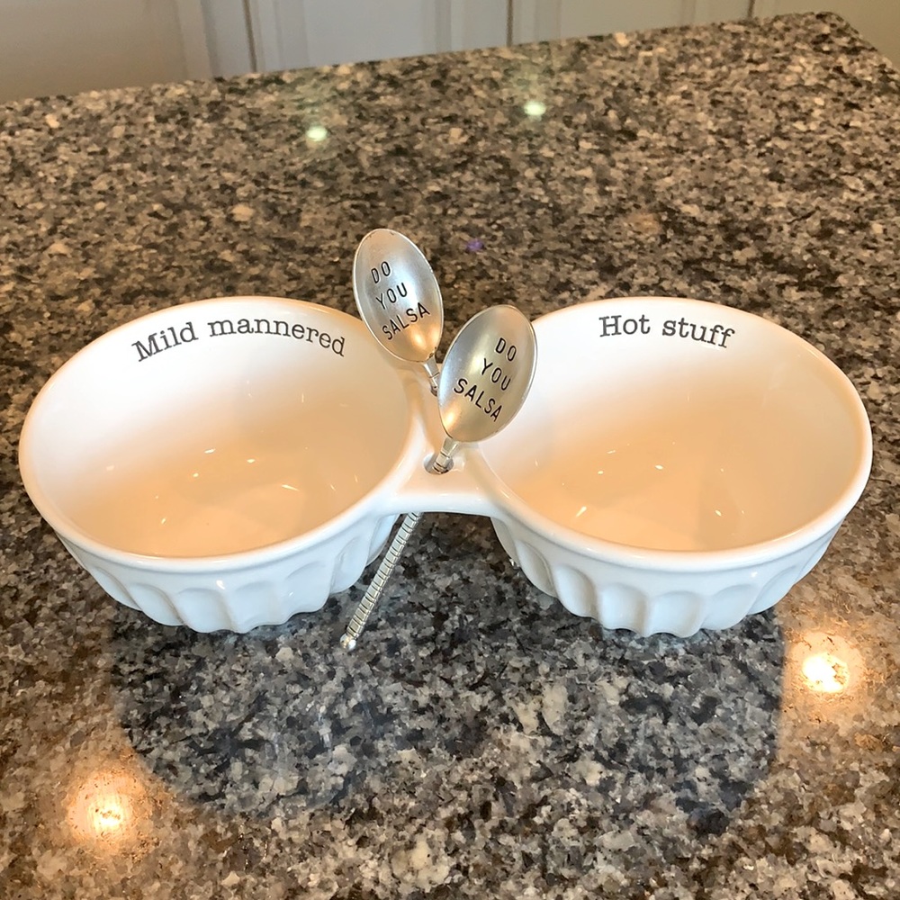 Ceramic Double Dip Dish Set with Servings Spoons